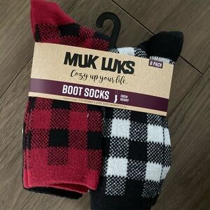 Muk Luks Women’s Plaid Boot Socks - Red and Black 6 Pack NWT